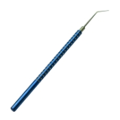 Lester IOL Lens Manipulator, Titanium, Angled Shaft, 9mm Bend To Tip, 0.4mm Round Shaped Rotating Tip, Tip Length 0.8mm, Round Grooved Handle, Overall Length 4-3/4" (122mm) 